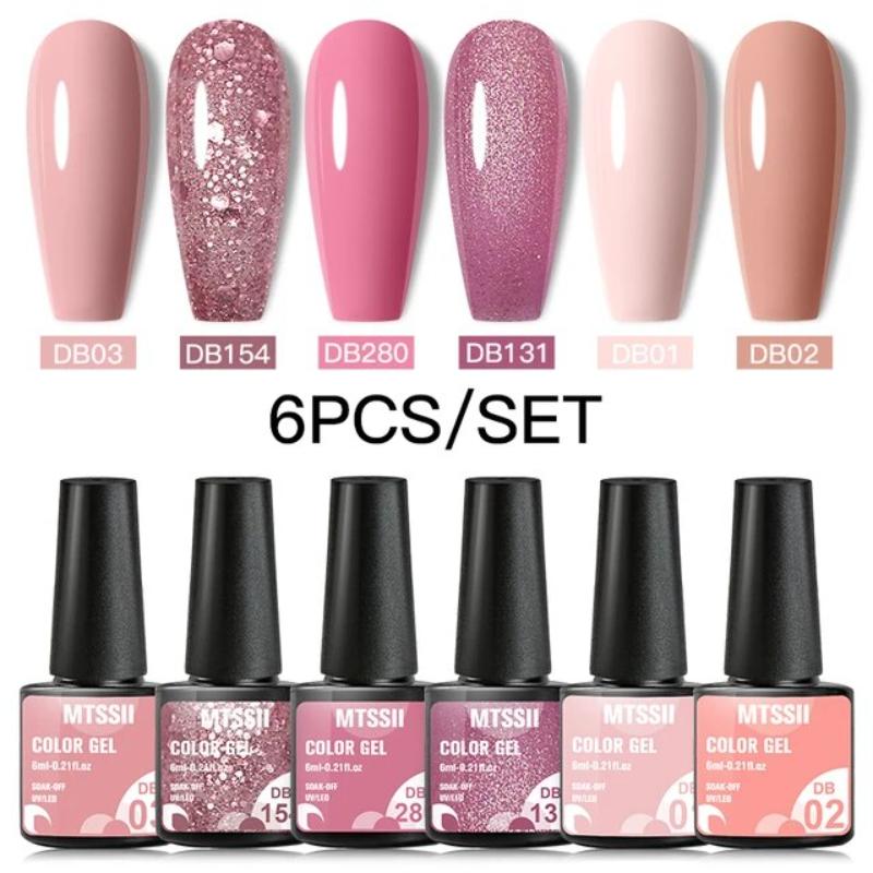 Gel Top Coat - Mtssii 6-delige set roze glitter gel